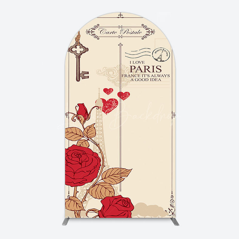 Lofaris I Love Paris Retro Floral Carte Postale Arch Backdrop