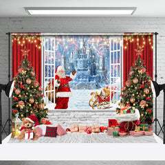 Lofaris Ice Castle Santa Window Curtain Christmas Backdrop