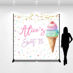 Lofaris Ice Cream Custom Name Sweet 16 Birthday Backdrop