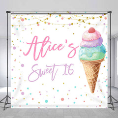 Lofaris Ice Cream Custom Name Sweet 16 Birthday Backdrop