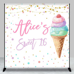 Lofaris Ice Cream Custom Name Sweet 16 Birthday Backdrop