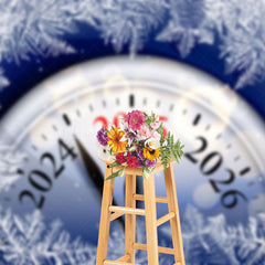 Lofaris Ice Pine Leaves Clock 2025 Happy New Year Backdrop