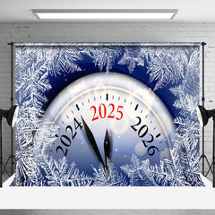 Lofaris Ice Pine Leaves Clock 2025 Happy New Year Backdrop