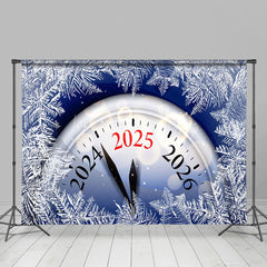 Lofaris Ice Pine Leaves Clock 2025 Happy New Year Backdrop