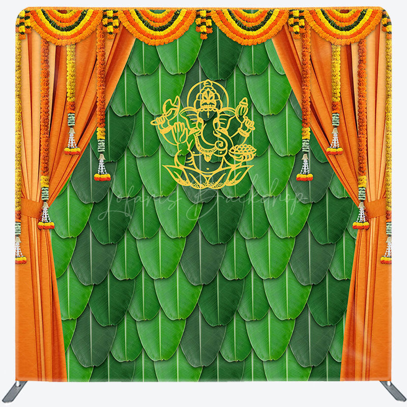 Lofaris Indian Green Leaves Wall Curtain Square Backdrop