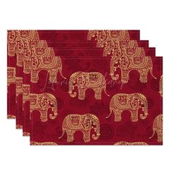 Lofaris Indian Red Gold Elephant Pattern Set Of 4 Placemats