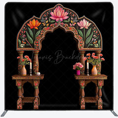 Lofaris Indian Retro Floral Arch Square Double-Sided Backdrop