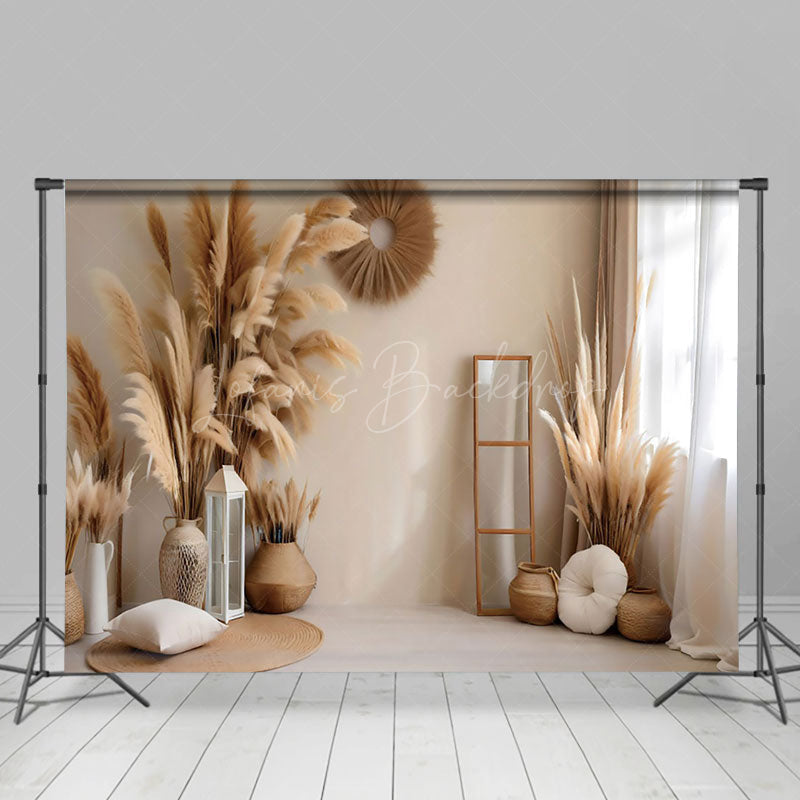 Lofaris Indoor Boho Dried Pampas Grass Photography Backdrop