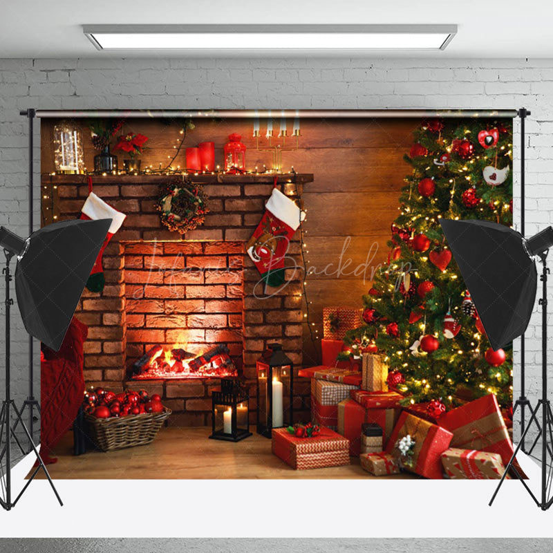 Lofaris Indoor Fireplace Gifts Tree Christmas Vibe Backdrop