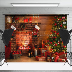 Lofaris Indoor Fireplace Gifts Tree Christmas Vibe Backdrop