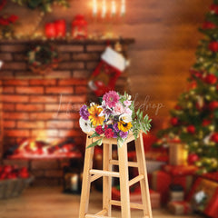 Lofaris Indoor Fireplace Gifts Tree Christmas Vibe Backdrop