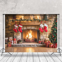 Lofaris Indoor Room Fireplace Sock Gifts Christmas Backdrop