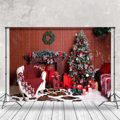 Lofaris Indoor Room Green Tree Red Gifts Christmas Backdrop