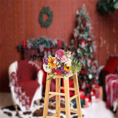 Lofaris Indoor Room Green Tree Red Gifts Christmas Backdrop