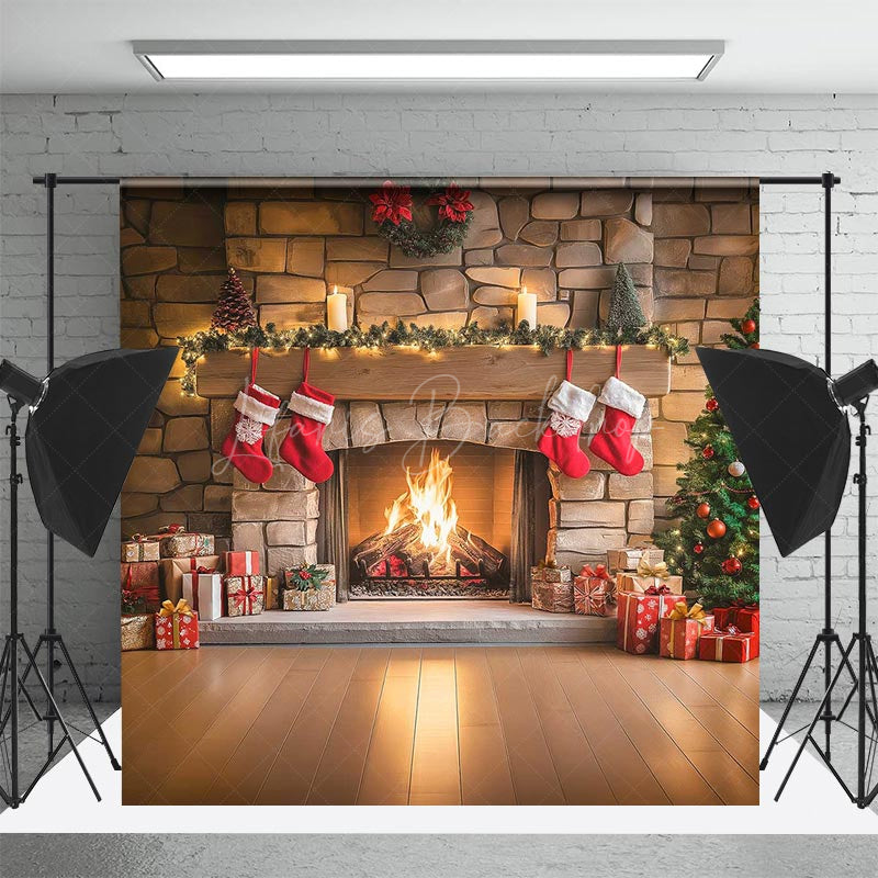 Lofaris Indoor Room Sock Gifts Fireplace Christmas Backdrop