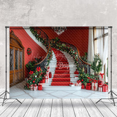 Lofaris Indoor Stairs Pine Leaves Gifts Christmas Backdrop