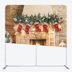 Lofaris Indoor Warm Fireplace Christmas Pillow Case Backdrop