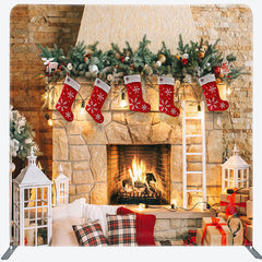 Lofaris Indoor Warm Fireplace Christmas Pillow Case Backdrop