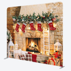 Lofaris Indoor Warm Fireplace Christmas Pillow Case Backdrop