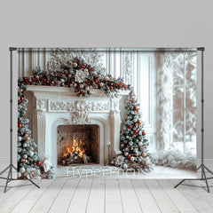 Lofaris Indoor White Luxury Fireplace Christmas Vibe Backdrop