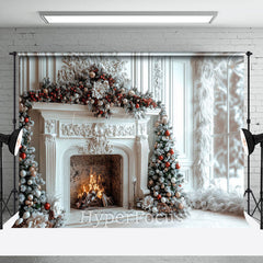 Lofaris Indoor White Luxury Fireplace Christmas Vibe Backdrop