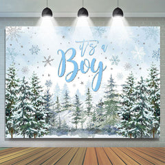 Lofaris Its A Boy Snowy Forest Trees Baby Shower Backdrop