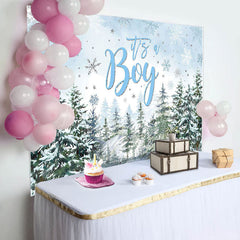 Lofaris Its A Boy Snowy Forest Trees Baby Shower Backdrop