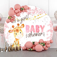 Lofaris Its A Girl Giraffe Pink Round Baby Shower Backdrop