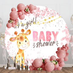 Lofaris Its A Girl Giraffe Pink Round Baby Shower Backdrop