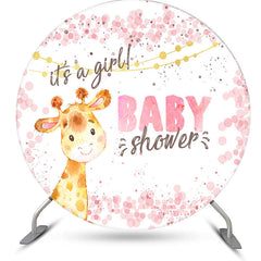 Lofaris Its A Girl Giraffe Pink Round Baby Shower Backdrop