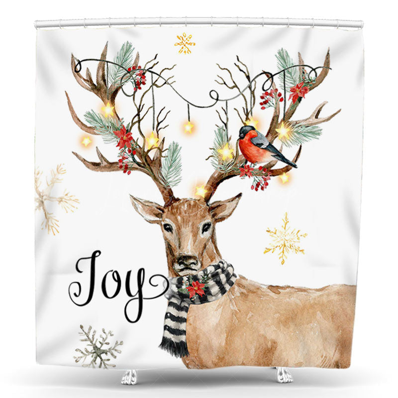 Lofaris Joy Elk Stars Light Bird Christmas Shower Curtain