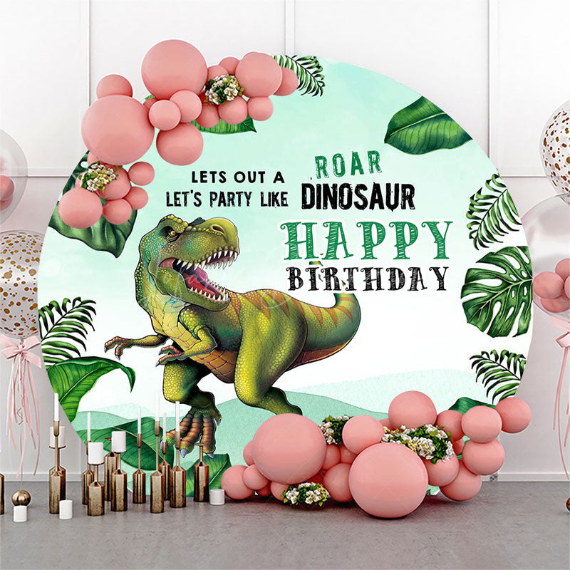 Lofaris Jungle Plant Dinosaur Round Birthday Party Backdrop