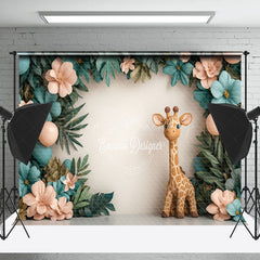 Lofaris Jungle Plant Floral Giraffe Cake Smash Photo Backdrop