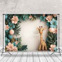 Lofaris Jungle Plant Floral Giraffe Cake Smash Photo Backdrop