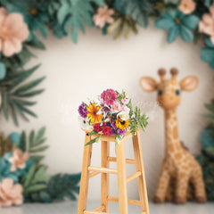 Lofaris Jungle Plant Floral Giraffe Cake Smash Photo Backdrop