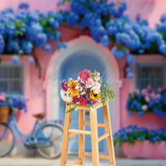 Lofaris Klein Blue Floral Pink Wedding Photography Backdrop