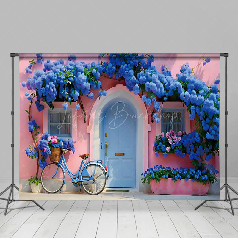 Lofaris Klein Blue Floral Pink Wedding Photography Backdrop