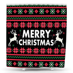 Lofaris Knitting Black Red Green Christmas Shower Curtain