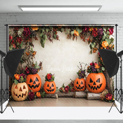 Lofaris Leaves Floral Potted Pumpkins Halloween Backdrop