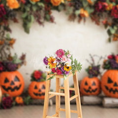 Lofaris Leaves Floral Potted Pumpkins Halloween Backdrop