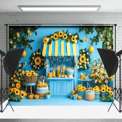 Lofaris Lemon Tree Blue Stand Floral Summer Photo Backdrop