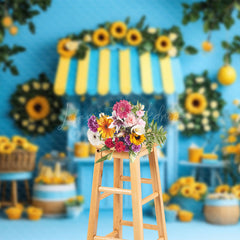 Lofaris Lemon Tree Blue Stand Floral Summer Photo Backdrop