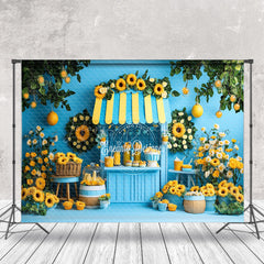 Lofaris Lemon Tree Blue Stand Floral Summer Photo Backdrop