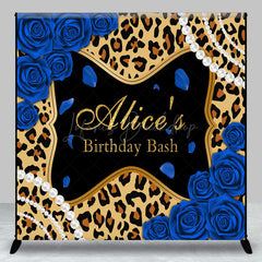 Lofaris Leopard Blue Rose Custom Name Birthday Bash Backdrop