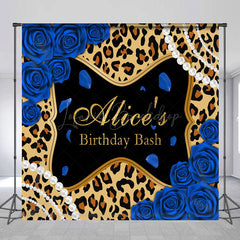 Lofaris Leopard Blue Rose Custom Name Birthday Bash Backdrop