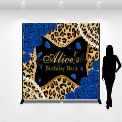 Lofaris Leopard Blue Rose Custom Name Birthday Bash Backdrop