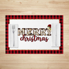 Lofaris Leopard Merry Christmas Red Plaid Set Of 4 Placemats