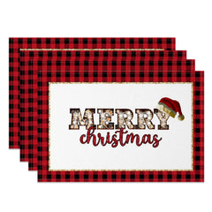 Lofaris Leopard Merry Christmas Red Plaid Set Of 4 Placemats