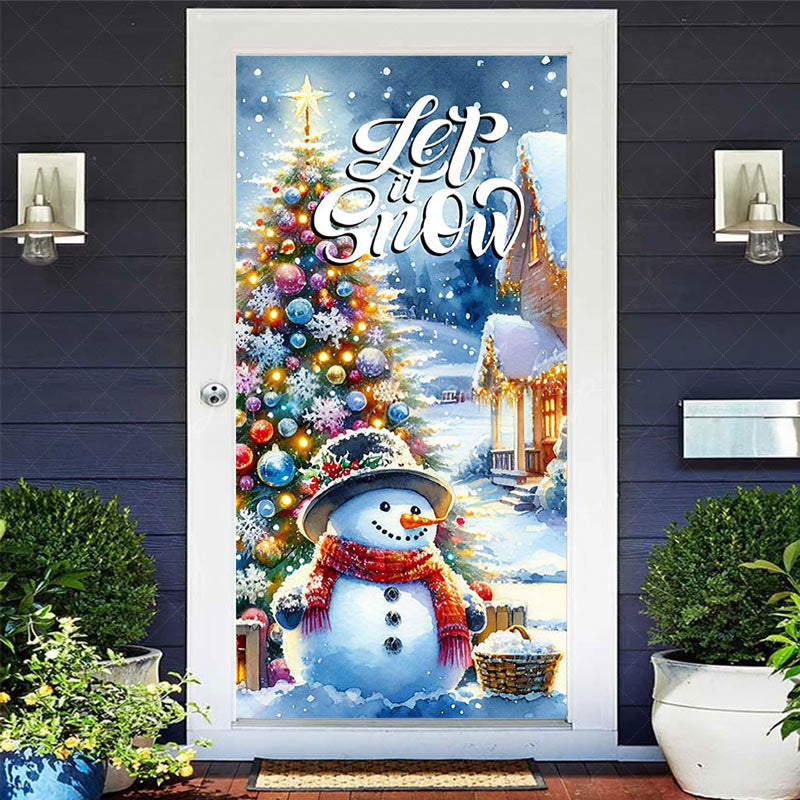 Lofaris Let It Snow Tree Snowman Bells Christmas Door Cover