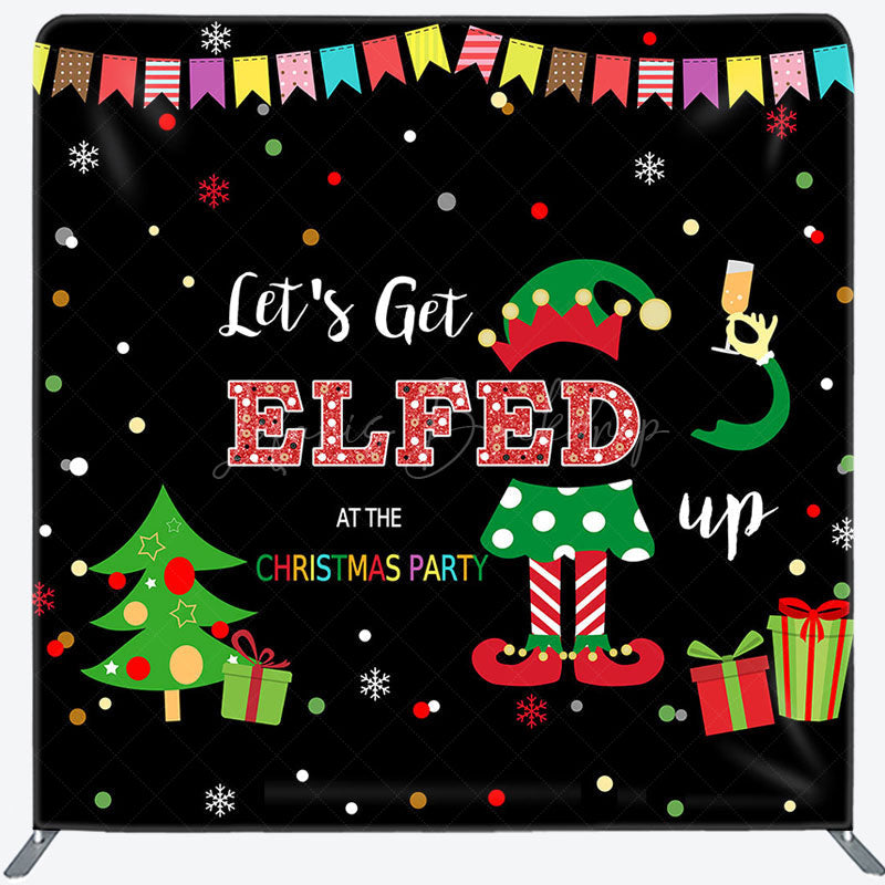 Lofaris Lets Get Elfed Black Christmas Party Square Backdrop